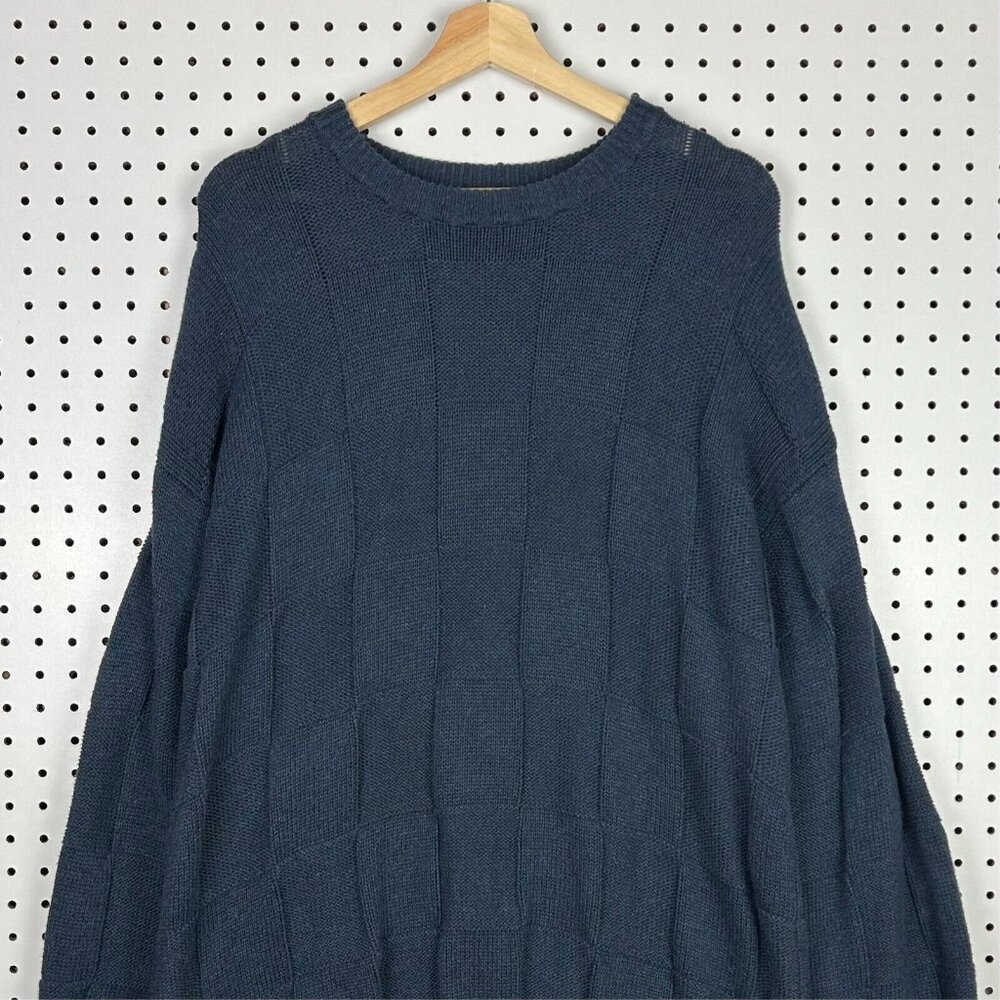 Roundtree & Yorke Chunky‎ Blue Knit Sweater Large Checkered Cosby Grandpa 90s